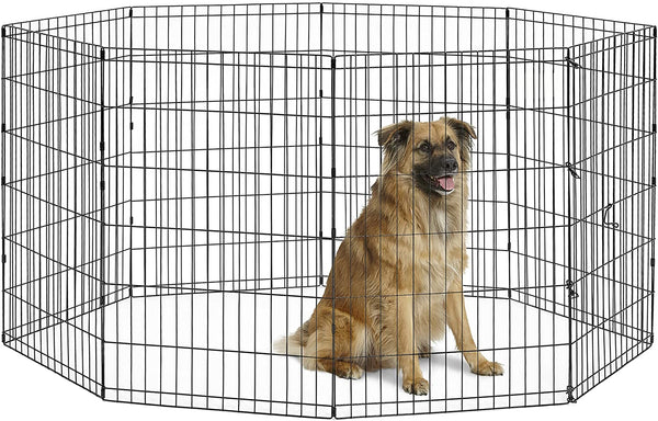 Folding Metal Dog Exercise Pen, Indoor/Outdoor Playpen with No Door, Provides 16 Sq Feet of Play Space, 36-Inches Tall, Black E-Coated