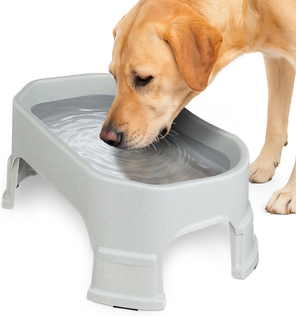 Large Water Bowl for Dogs, Raised Outdoor Dog Water Bowl (1.25 Gallon XL Capacity), Big Trough Style Food Dish for Indoors or Outside, No Spill Large Dog Bowls, Vanilla Bean